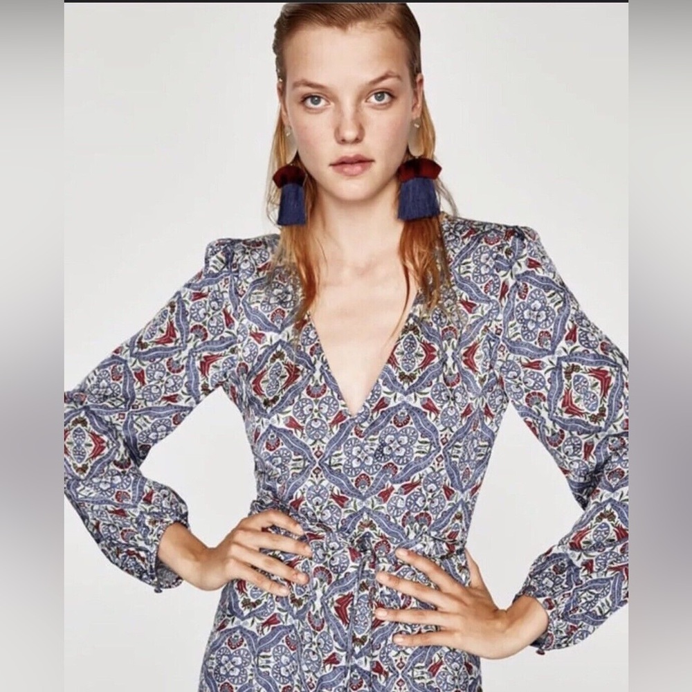 Zara satin wrap dress - S, midi length